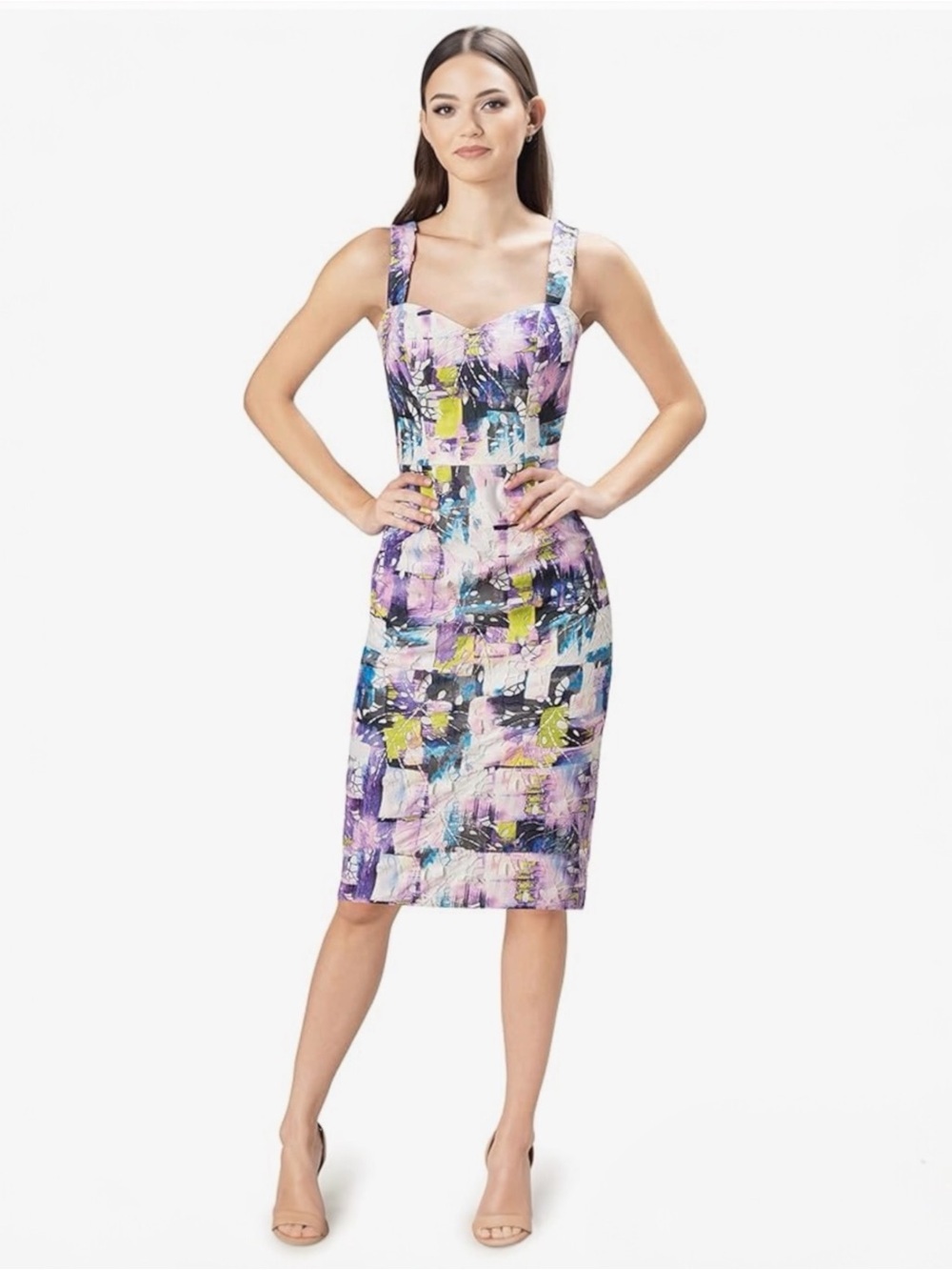 Dress the Population Women's Nicole Sleeveless Bodycon Stretch Midi Sheath Dress